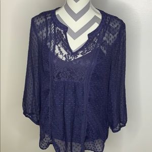 Daniel Rainn Navy Blouse with Lace Detail